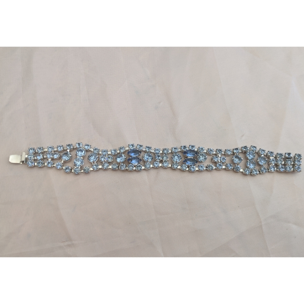 Vintage Blue Rhinestone Silver Kramer Bracelet
